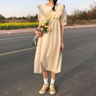 Lace-hem Sailor-collar Short-sleeve Dress As Shown In Figure - One Size