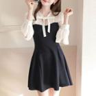 Inset Tie-neck Frilled Blouse Flare Dress