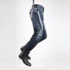 Piped Distressed Straight-cut Jeans 36