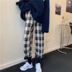 Fleece-lined Checker Straight-cut Pants