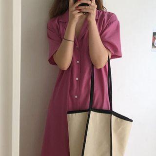 Short-sleeve Pocket Plain Polo Shirt Dress