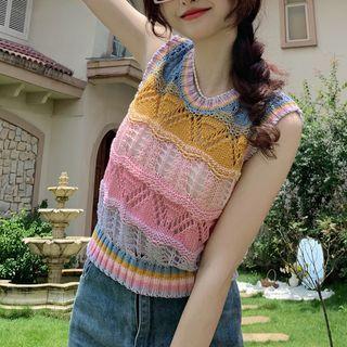 Sleeveless Striped Knit Top Pink & Blue - One Size