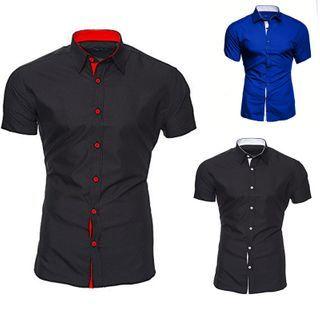Short-sleeve Contrast Paneled Shirt