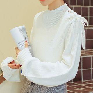 Plain Lace-up Long-sleeve Sweater