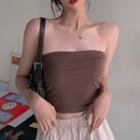 Plain Cropped Tube Top Brown - One Size
