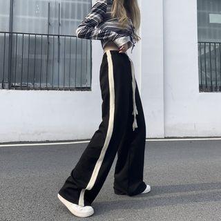 Drawstring Waist Contrast Trim Loose-fit Sweatpants