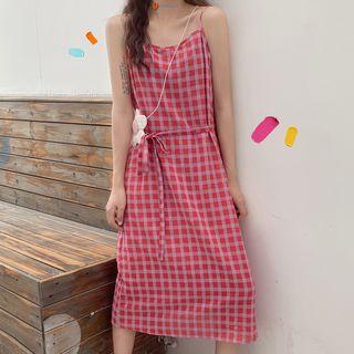 Plaid Strappy Midi Dress As Shown In Figure - One Size