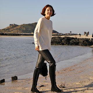 Fleece-lined Pleather Slim-fit Pants