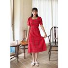 Square-neck Plaid A-line Long Dress