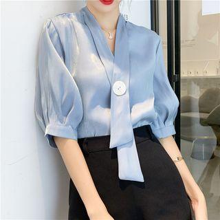 Single-button Elbow-sleeve Blouse