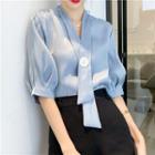 Single-button Elbow-sleeve Blouse