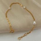 Freshwater Pearl Alloy Bracelet E76 - Gold & White - One Size
