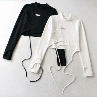 Long-sleeve Mock Two-piece Asymmetrical T-shirt