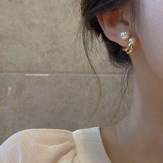 Faux Pearl Earring Stud Earring - 1 Pair - Silver Stud - Gold - One Size