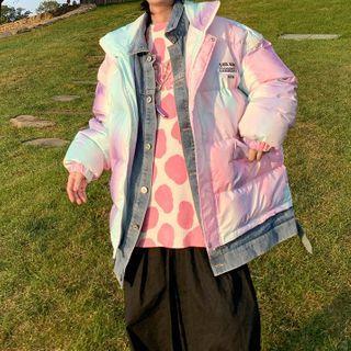 Lettering Tie-dyed Padded Zip-up Jacket
