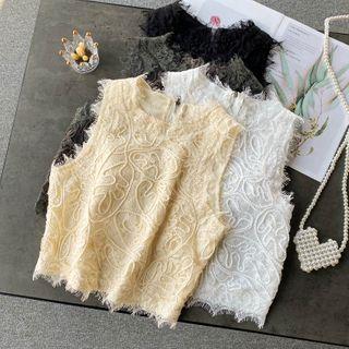 Sleeveless Frayed Lace Top