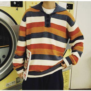 Polo-neck Striped Sweater Stripe - Multicolor - One Size