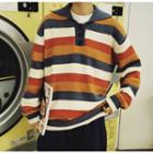 Polo-neck Striped Sweater Stripe - Multicolor - One Size