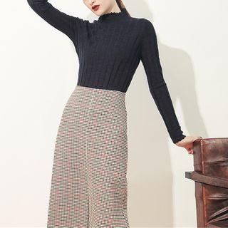 Long-sleeve Ribbed Mock Neck Knit Top