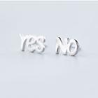 925 Sterling Silver Non-matching Yes & No Lettering Earring 1 Pair - As Shown In Figure - One Size