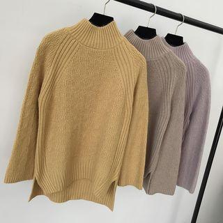 Plain Mock Neck Long Sleeve Sweater