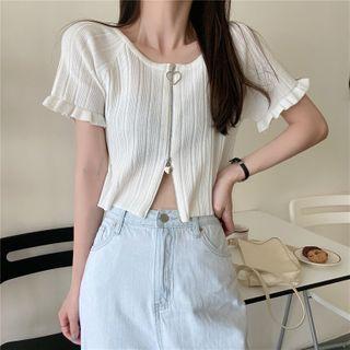 Short-sleeve Zip-up Cropped Cardigan