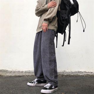 Side Buttoned Corduroy Straight-cut Pants