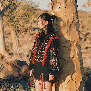 Tasseled Embroidered Minidress