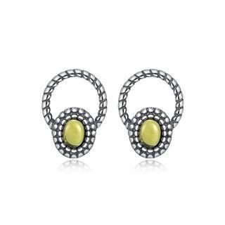 Sterling Silver Fashion Elegant Geometric Round Yellow Imitation Agate Stud Earrings Silver - One Size