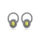 Sterling Silver Fashion Elegant Geometric Round Yellow Imitation Agate Stud Earrings Silver - One Size