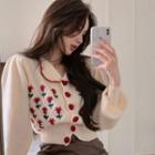 Floral Embroidered Cropped Cardigan Red Flowers - White - One Size