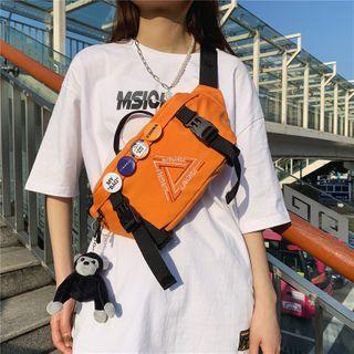 Letter Embroidered Buckled Sling Bag