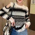 Two-tone Cutout Sweater White & Black - One Size