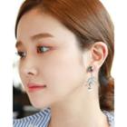 Faux-gem Leaf-motif Dangle Earrings