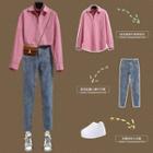 Long-sleeve Mock Two Piece Shirt / Harem Jeans