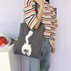 Cat-print Denim Tote Bag Shoulder Bag - Cat Butt - Gray - One Size