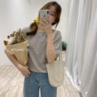 Round Collar Striped Short-sleeved Top