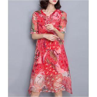 Print Short Sleeve Chiffon Dress