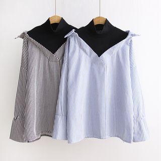 Long-sleeve Striped Mock Two Piece Blouse