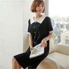Contrast-collar Button-front Knit Dress
