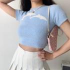 Short-sleeve Round-neck Dolphin Print Knit Top