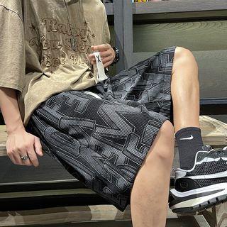 Drawstring Lettering Straight Leg Shorts