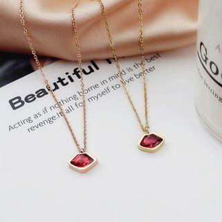 Stainless Steel Faux Crystal Lips Pendant Necklace