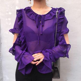 Frill Trim Cut Out Detail Blouse