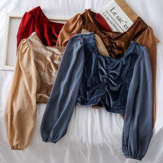 Ruched Velvet Crop Blouse