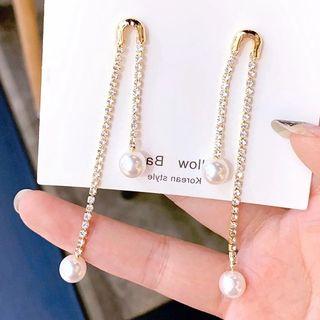 Rhinestone & Faux Pearl Dangle Earring 1 Pair - As Shown In Figure - One Size