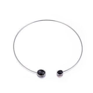 Simple And Fashion Geometric Round Necklace With Black Cubic Zircon Silver - One Size