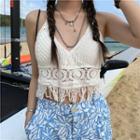 Halter Neck Crochet Knit Top White - One Size