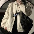 Faux Leather Collared Zip-up Jacket