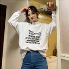 Long-sleeve Mock Neck Letter Print T-shirt